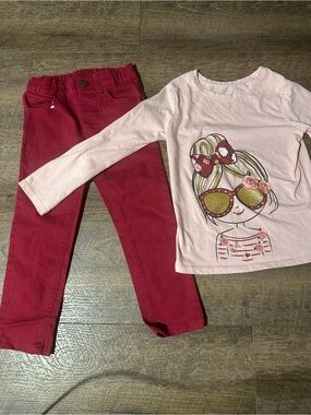 💕3/20 Garanimals Pink Graphic Long-Sleeve Top & Red Pants Set